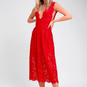 Lulu's Red Lace Sleeveless Midi Dress | Size: M